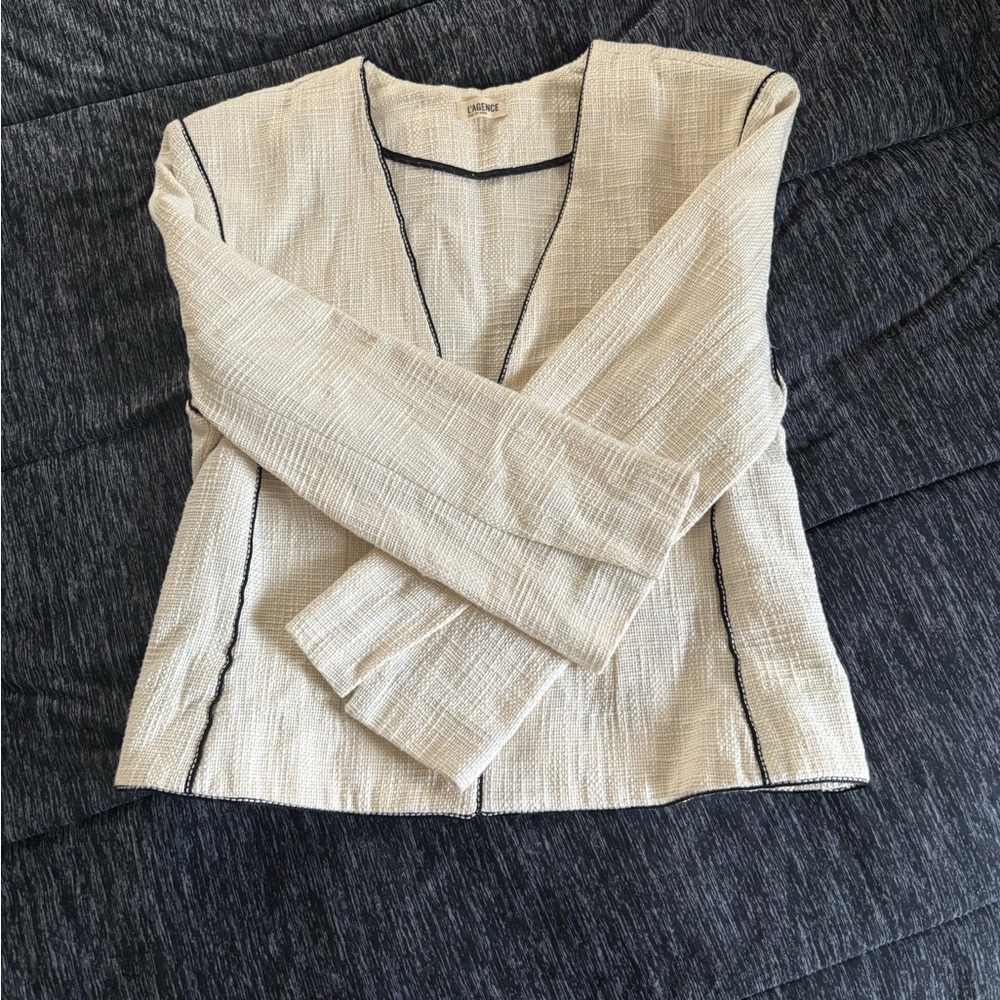 L’Agence Ivory and Black Trim Cropped Blazer - Picture 4 of 5